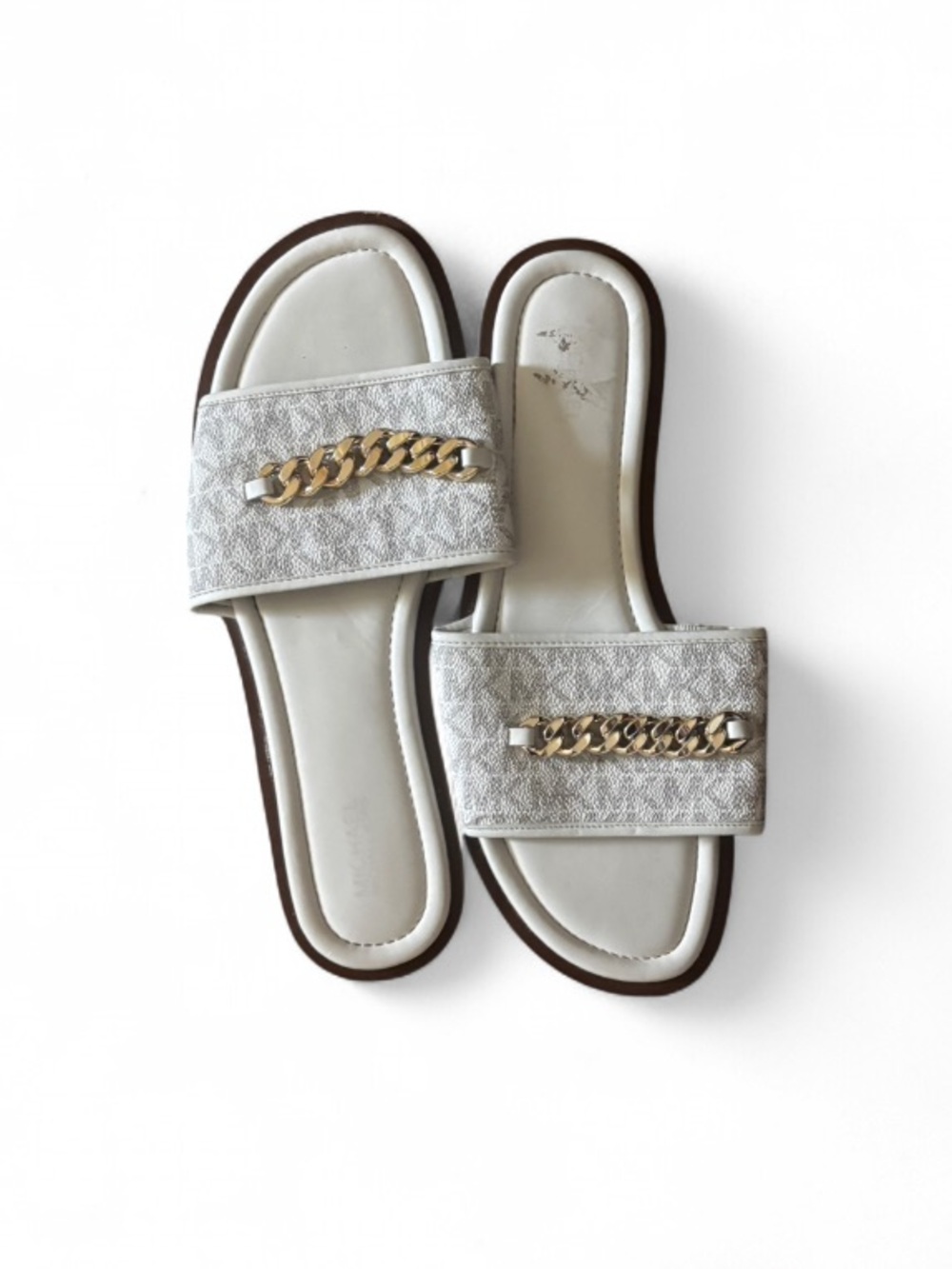Michael Kors White and Gold Slide Sandals